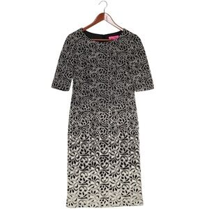 Betsey Johnson Ombre Paisley Sheath Dress Size 6 Evening Party Black and White
